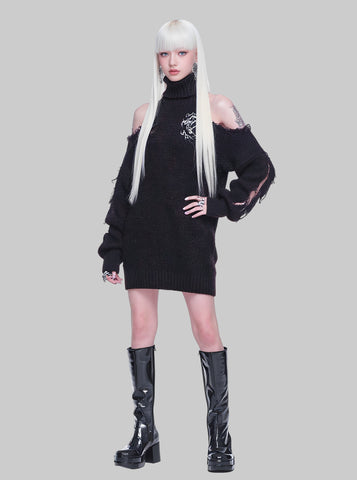 Casual Mid-Length Straight Tube Dress High Collar Shoulder Bared Sleeve Regular Fit Autumn Fashion Women's Skirt Dress