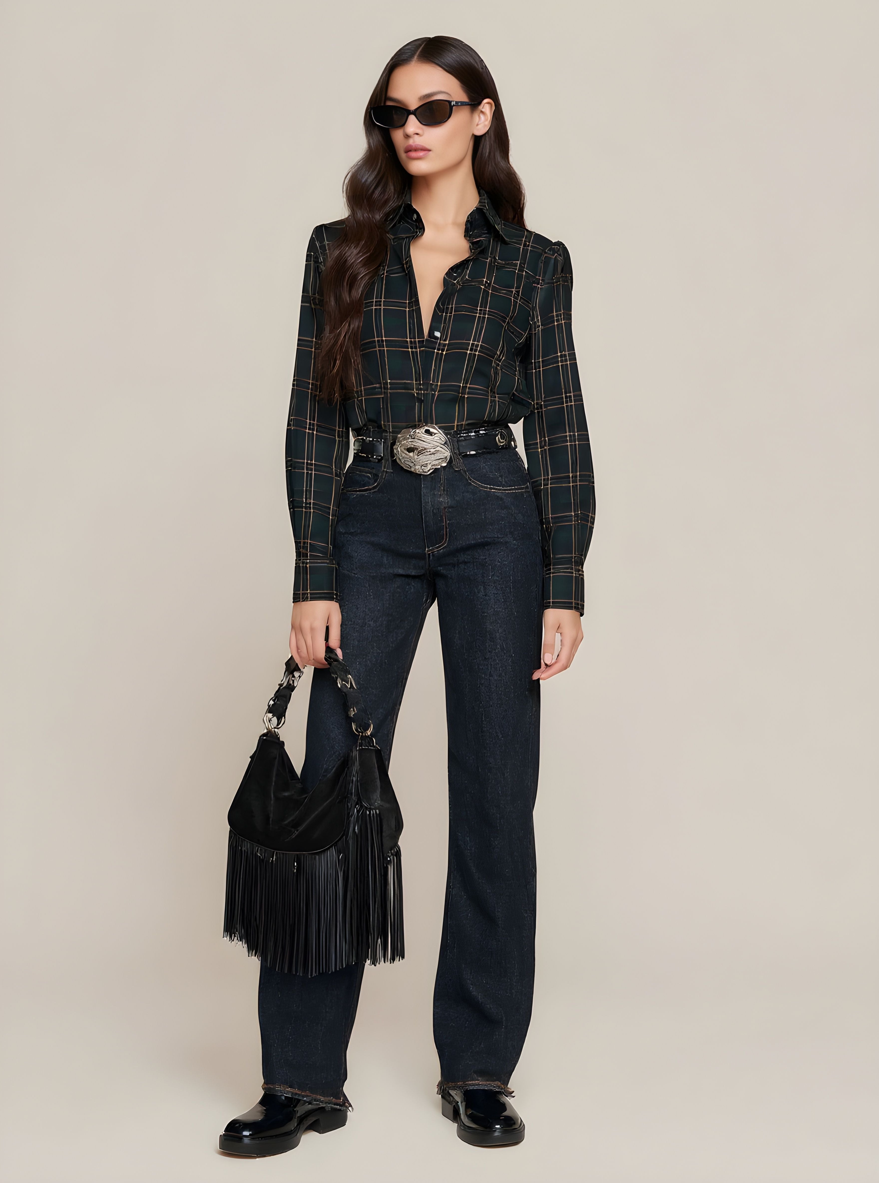 Autumn Shirts 2025 Women's Fashion Plaid Long Cuff Sleeve Shirt Collar Button Front Basics Shirts