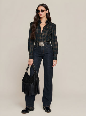 Autumn Shirts 2025 Women's Fashion Plaid Long Cuff Sleeve Shirt Collar Button Front Basics Shirts