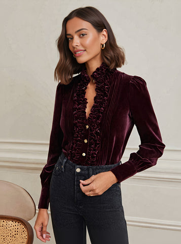 Autumn Tight Fit Shirt Stand Collar Casual Style Regular Length Women's Top Fashionable Comfortable Breathable Clothing