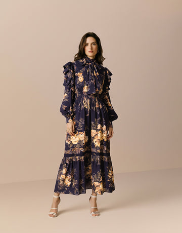 Autumn Winter Casual Dress Long A-Line Dresses Design Petal Sleeve Necktie Women's Fashion Clothing Bodyfit Style