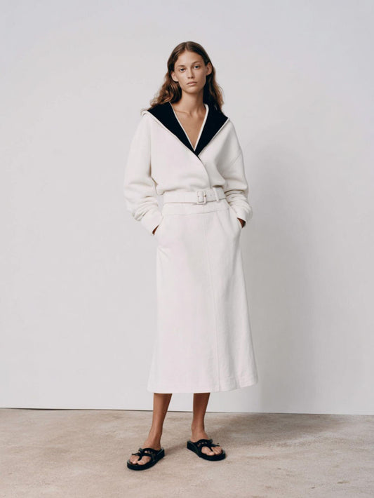 Autumn Pullover 2025 Women's French Contrast Color Long Sleeve Lapel Loose Fit Streetwear Pullover