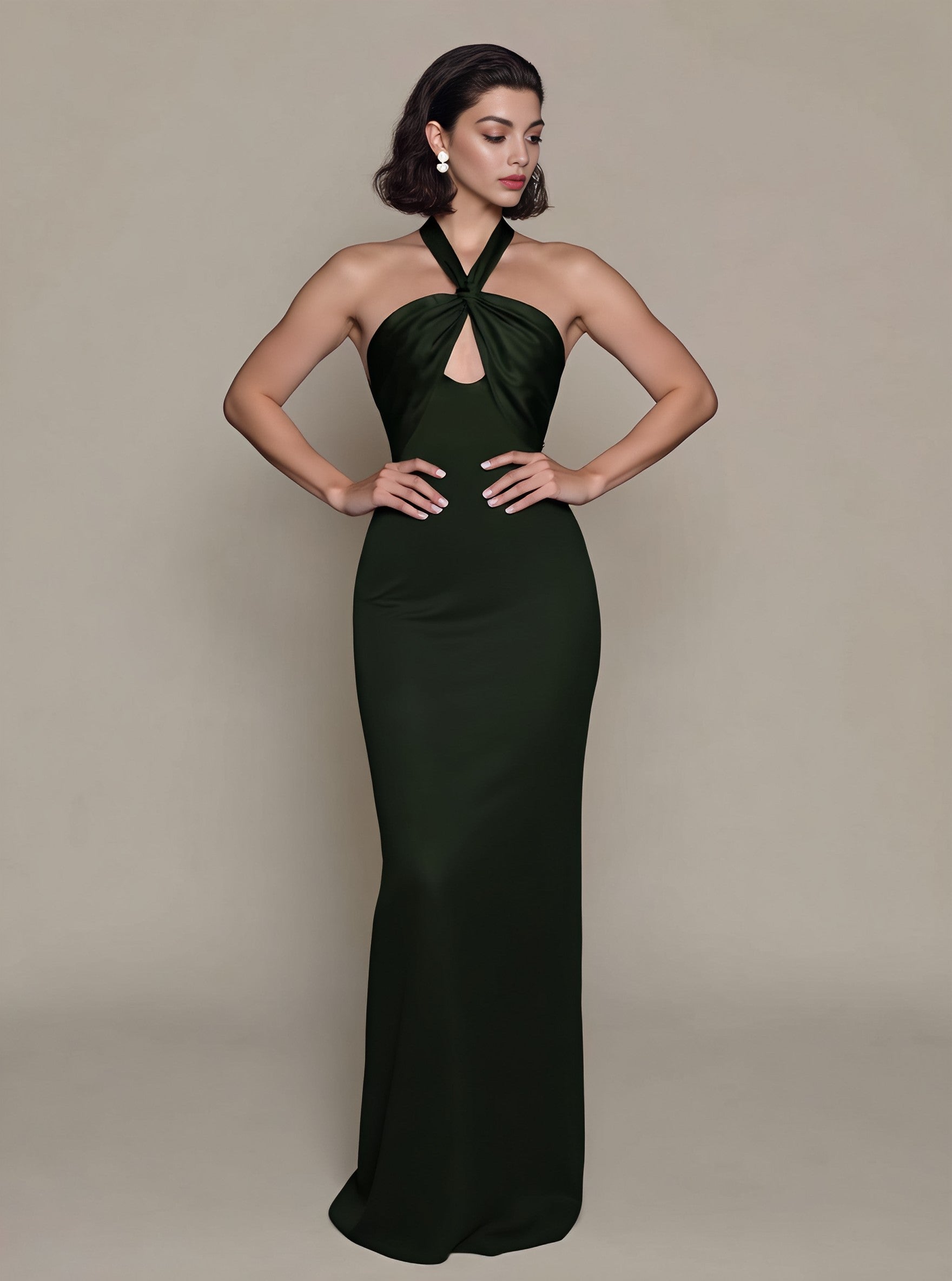 Autumn Tight Fit Sleeveless Hanging Neck Collar Pencil Dress Casual Style Mid-Length Skirt For Women Fashionable Elegant