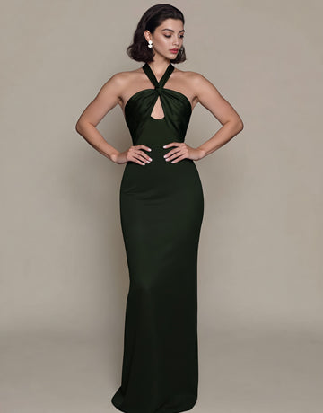 Autumn Tight Fit Sleeveless Hanging Neck Collar Pencil Dress Casual Style Mid-Length Skirt For Women Fashionable Elegant