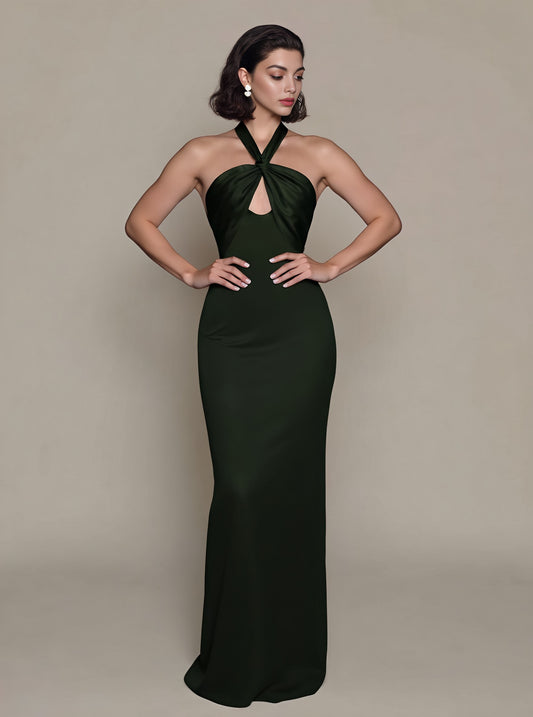 Autumn Tight Fit Sleeveless Hanging Neck Collar Pencil Dress Casual Style Mid-Length Skirt For Women Fashionable Elegant