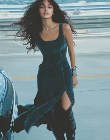 Casual Mid-Length A-Line Dress Square Collar Body-Fitting Design Women's Fashion Spring Autumn Seasonal Clothing