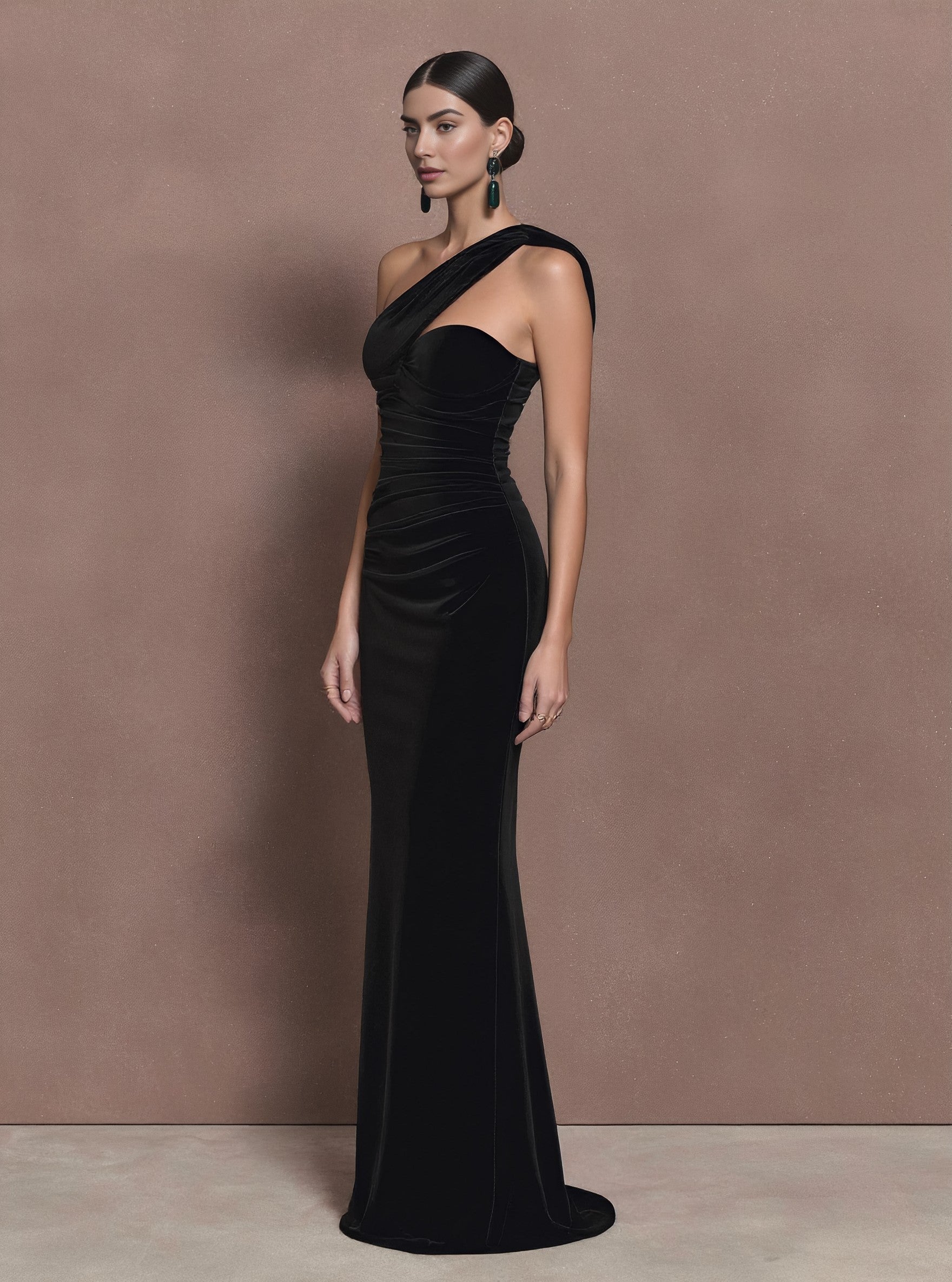 Autumn Casual Tight Fit Dress With Asymmetrical Shoulder Collar And Straight Sleeve Floor Length A-Line Skirt Style