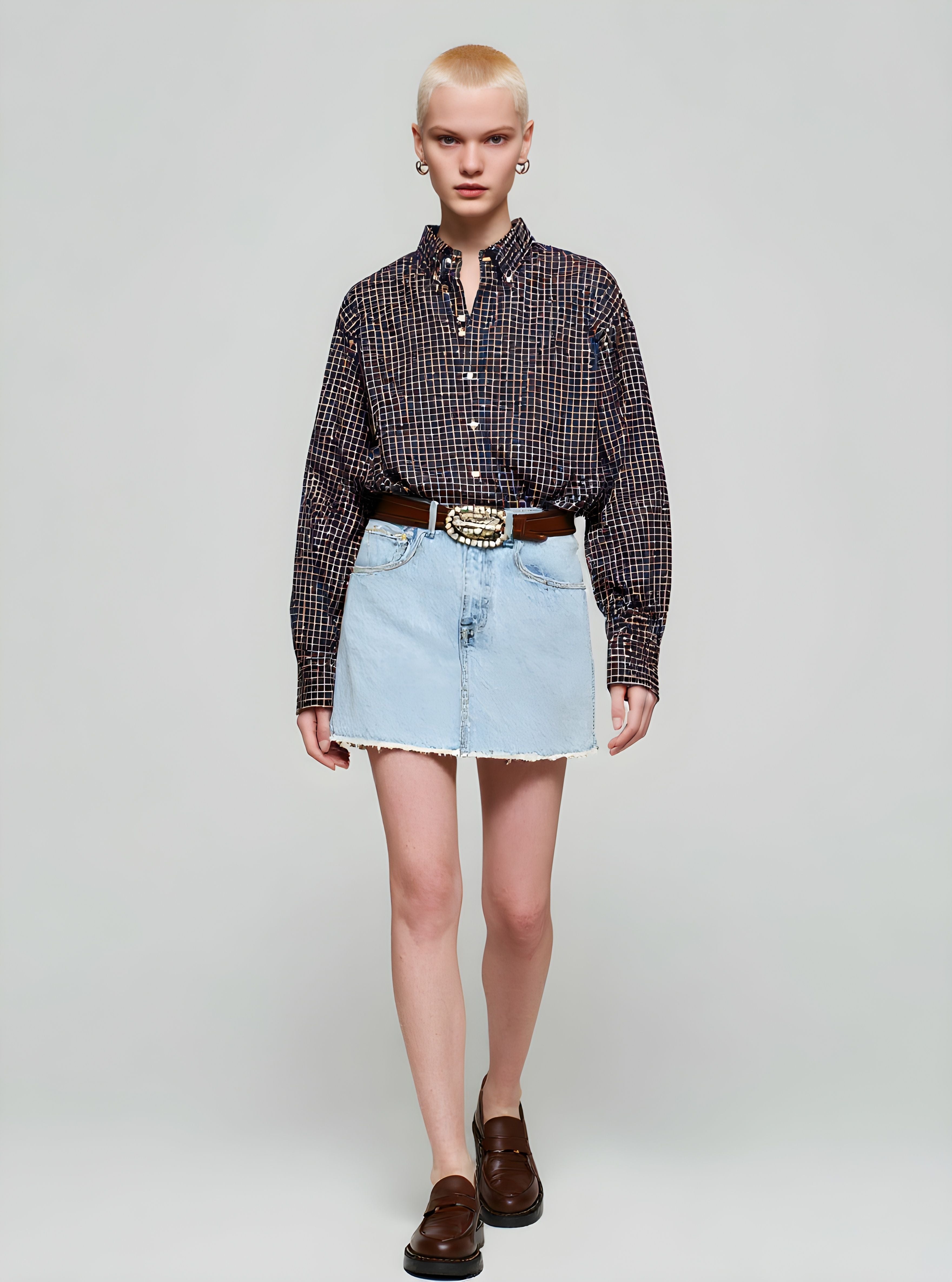 Women's Shirts Autumn Winter 2025 Buttoned Detailed Checked Long Sleeve Turn-down Collar Casual Shirts