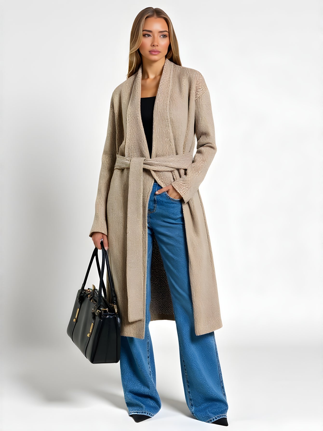 Women's Cardigan Loose Fit Long Sleeve Lace-Up Sweater Thick Large Lapel Versatile Autumn Winter Lazy Style