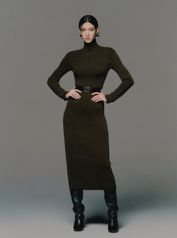 Winter Tight Fit Dress Casual High Collar Long Skirt Straight Sleeve Women's Clothing Fashion Style