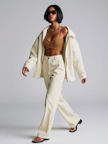 Women's Coat Autumn Casual 2025 Plain Lapel Long Sleeve Short Daily Coat