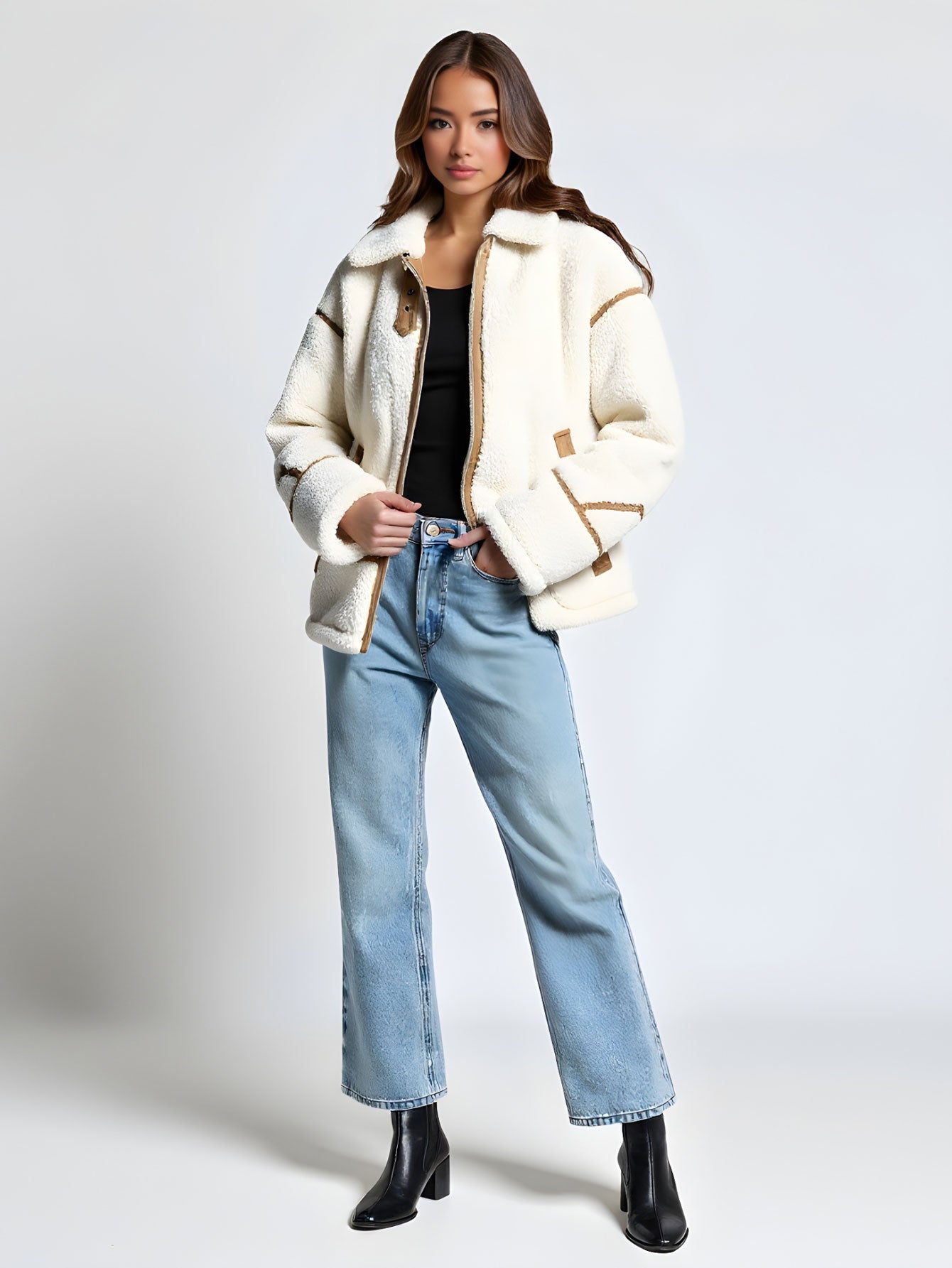 Women's Double-Sided Fleece Jacket Coat European American Style Winter Fashion Trend Personality Top Outerwear