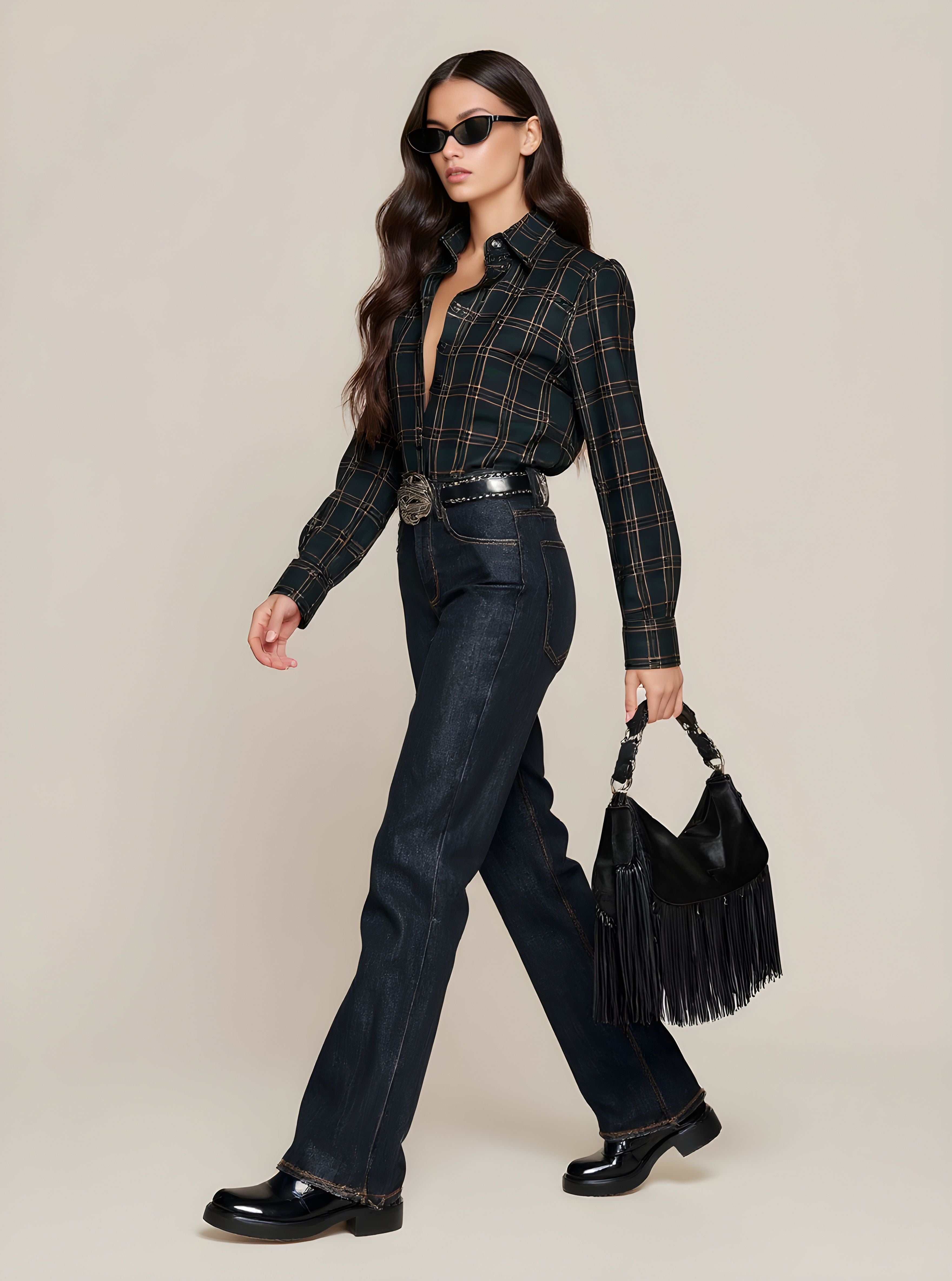 Autumn Shirts 2025 Women's Fashion Plaid Long Cuff Sleeve Shirt Collar Button Front Basics Shirts