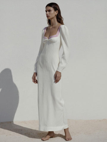 Women's Autumn Dresses Fashion Decent Long Sleeve Sweetheart Neck Lettuce Trim Maxi Long Dresses