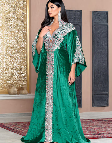 Autumn Jalabiyas Long Floor-Length Casual Style V-Neck Bell Sleeve A-Line Skirt Islamic Women's Fashion Arab Robe