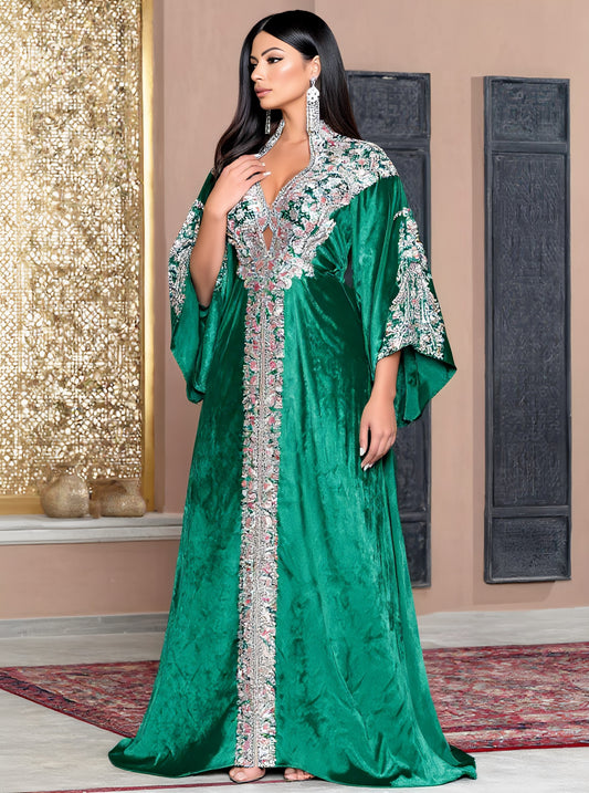 Autumn Jalabiyas Long Floor-Length Casual Style V-Neck Bell Sleeve A-Line Skirt Islamic Women's Fashion Arab Robe