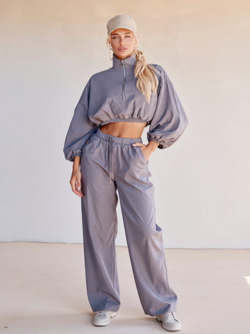 Women's Sweatshirts Autumn Winter Fashion Daily Plain Cropped Zipper Puff Sleeve Stand Collar Casual Pullover