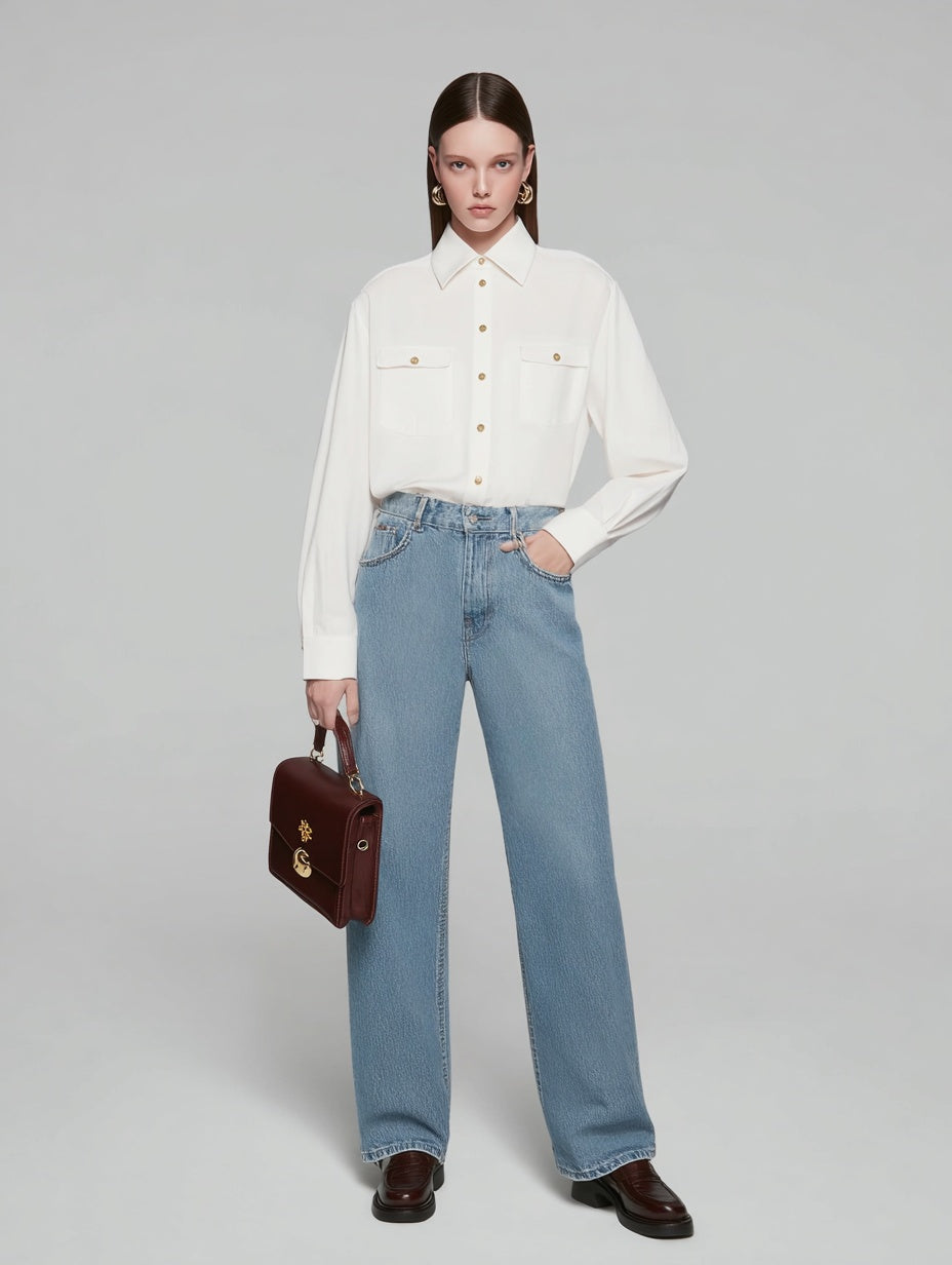 Women's Shirts Autumn Winter 2025 Elegant Buttoned Plain Long Sleeve Turn-down Collar Casual Shirts