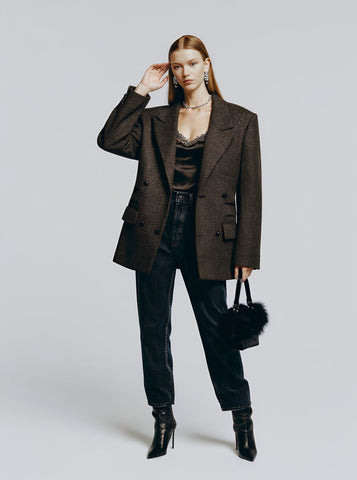 Loose Fit Long Sleeve Winter Jacket Casual Style Straight Sleeve Suit Regular Length Top Women's Fashion Outerwear