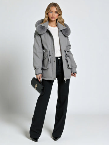 Parker Women's Long Hooded Jacket Liner Fashion Daily Pockets Outerwear Casual Solid Color