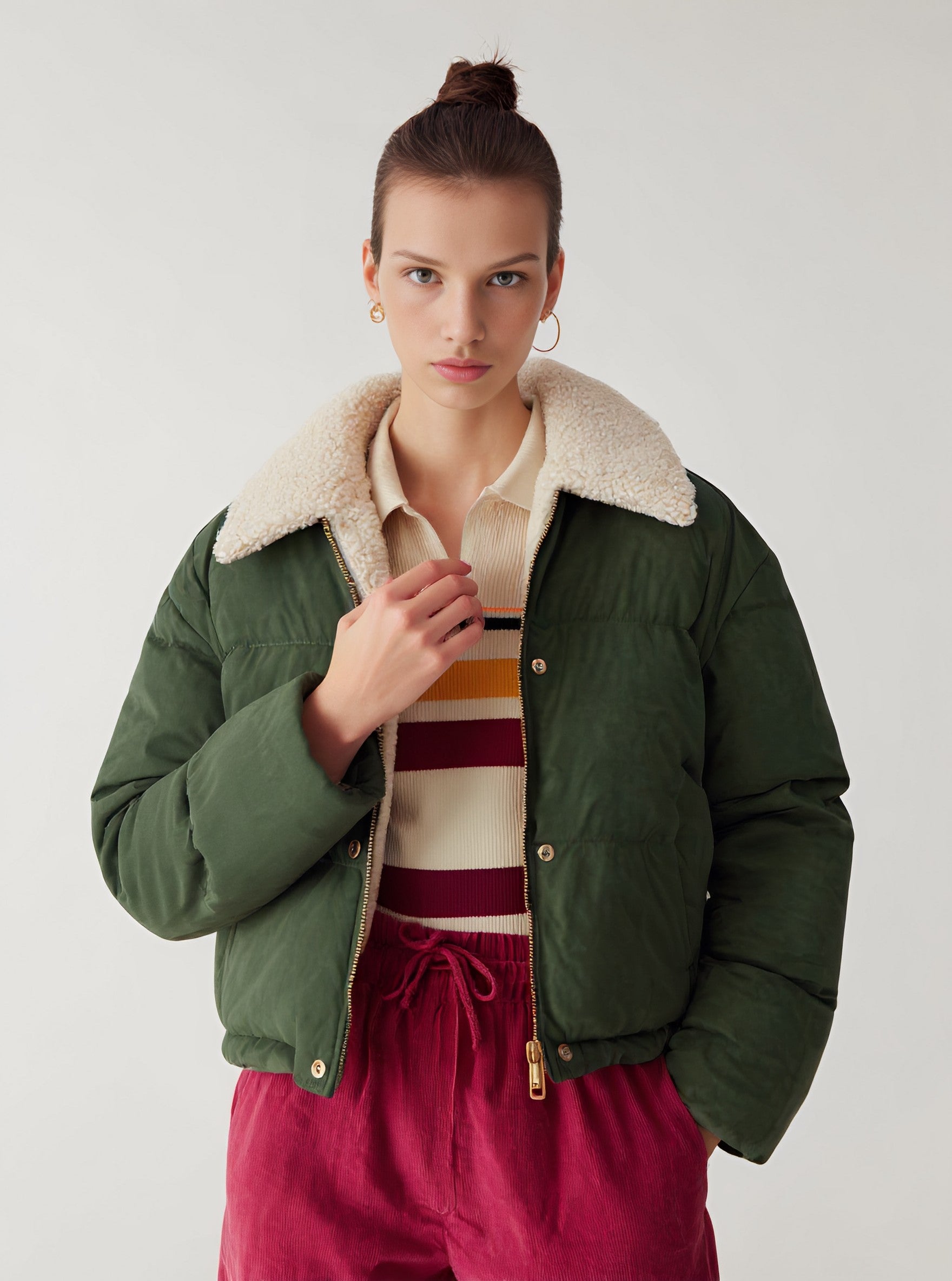 Cotton-Padded Jacket Long Sleeve Casual Straight Sleeve Winter Clothes Women's Top Length Regular Style Simple Fashion