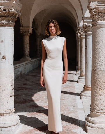 Autumn Dresses 2025 Women's Elegant Simple Plain Sleeveless Mock Neck Midi Party Bodycon Dresses