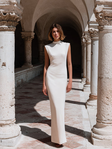 Autumn Dresses 2025 Women's Elegant Simple Plain Sleeveless Mock Neck Midi Party Bodycon Dresses