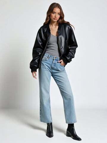 Women's Y2K Style Short Stand Collar Jacket Early Autumn Winter All-match European And American Style Rib Hem Coat
