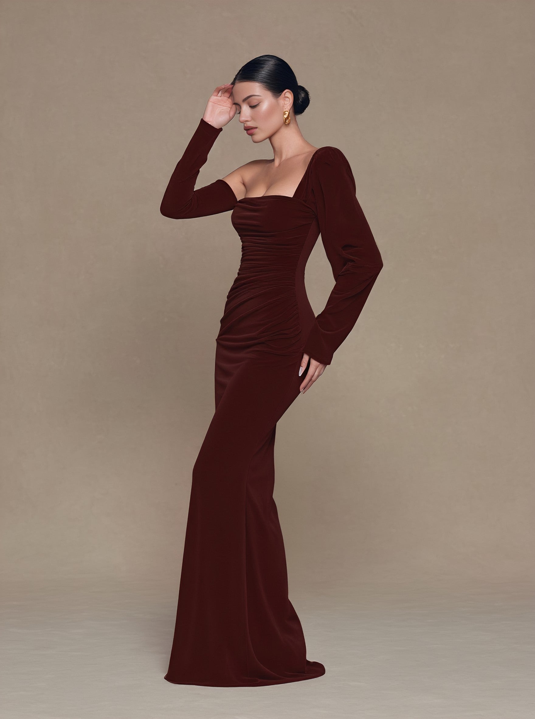 Asymmetric Tight Fit Fish Tail Dress With Lamb Sleeve Casual Mid Length Skirt Style Women's Clothing Spring Autumn Fashion