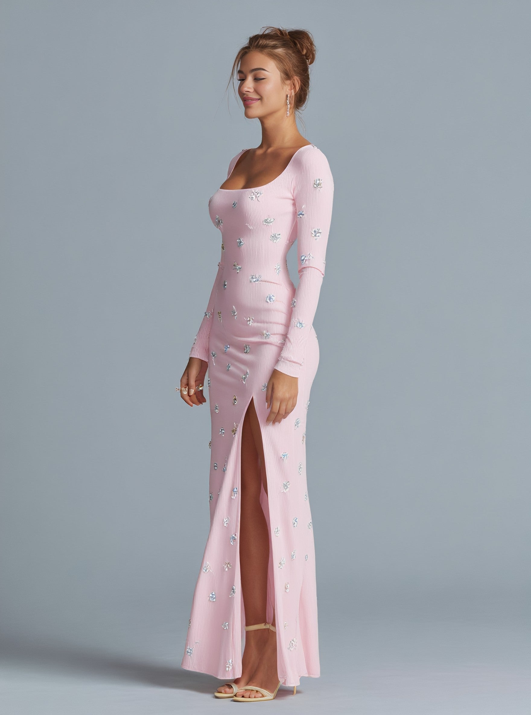 Autumn Tight Fit Casual Dress Long Skirt Square Collar Straight Sleeve Women's Fashion Clothing