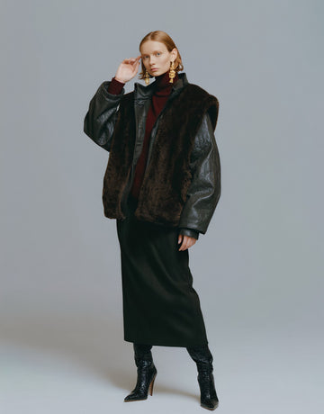 Fur One Winter Clothes Casual Style Women's Leather Jacket Fur Collar Biker Coat Warmth And Fashion Combined