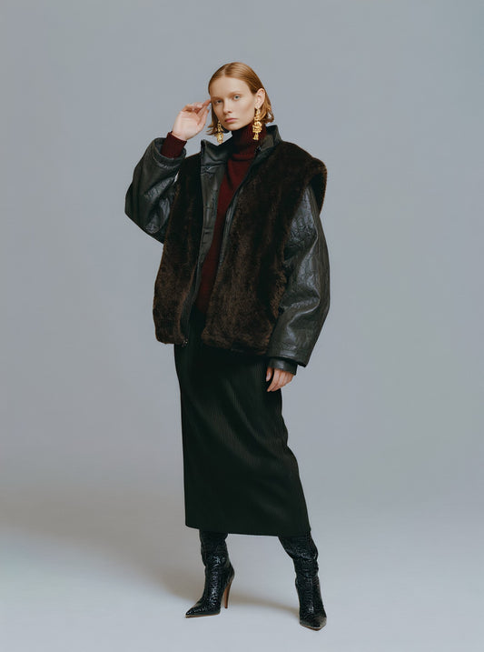 Fur One Winter Clothes Casual Style Women's Leather Jacket Fur Collar Biker Coat Warmth And Fashion Combined