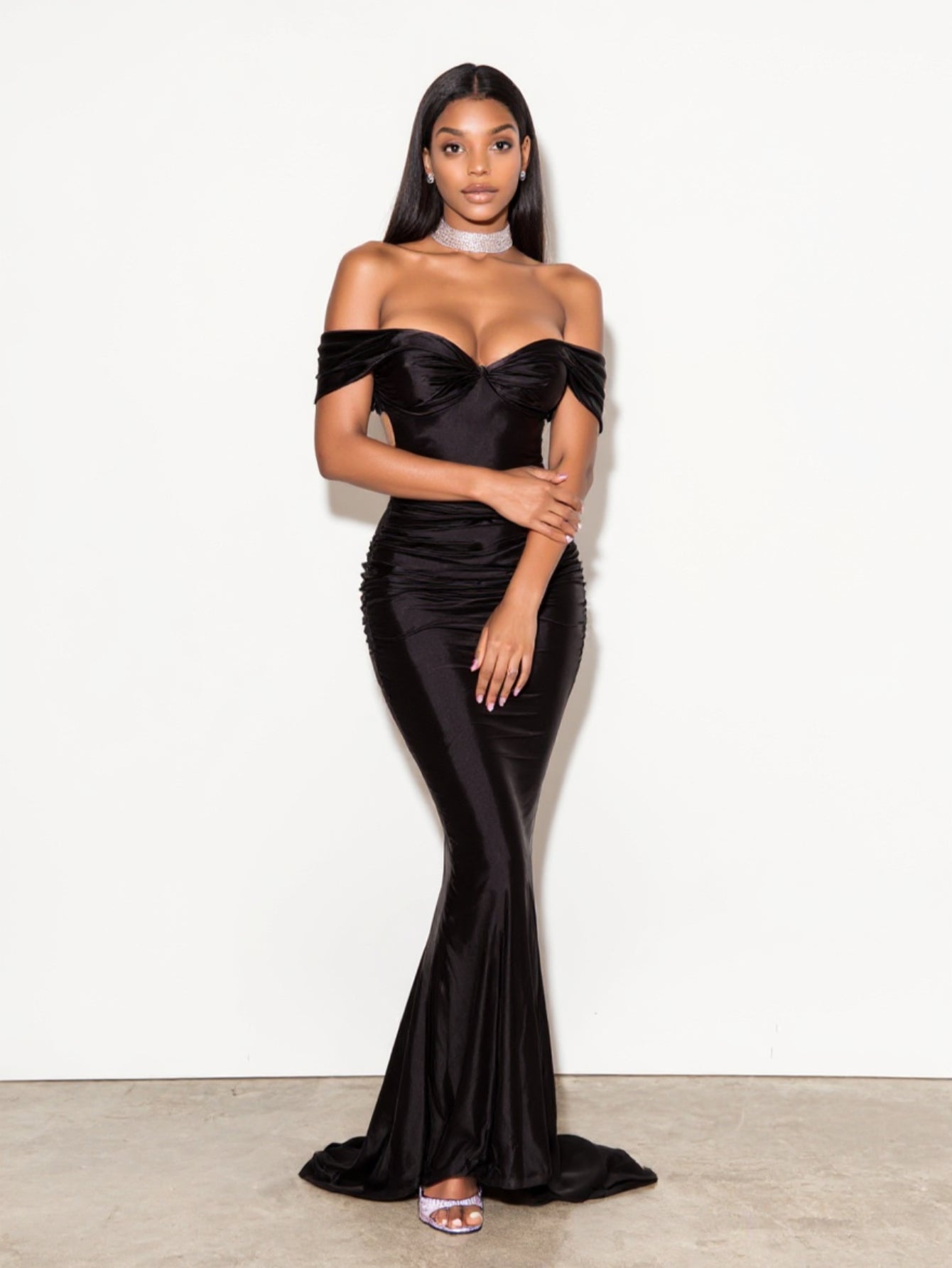 2025 Summer Women's Dresses Sexy Solid Color Short Sleeve Off Shoulder Cut-Out Decent Maxi Evening Dresses