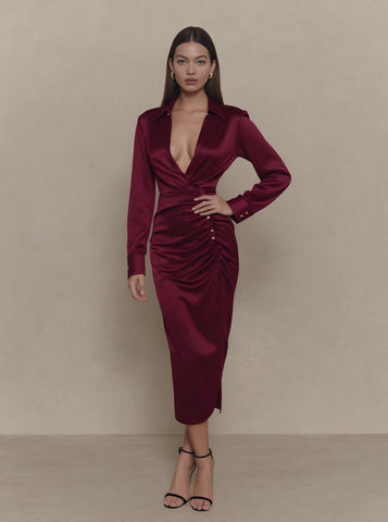 Casual Fit Wrap Dress With Stand Collar Mid-Length A-Line Skirt Straight Sleeve Autumn Fashion Women's Dress