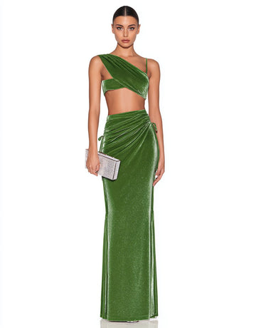 Women's Fashionable Sexy Skirt Suit Ensemble Stylish Clothes Set for Seasonal Wear Party One-Shoulder Sleeveless Cropped