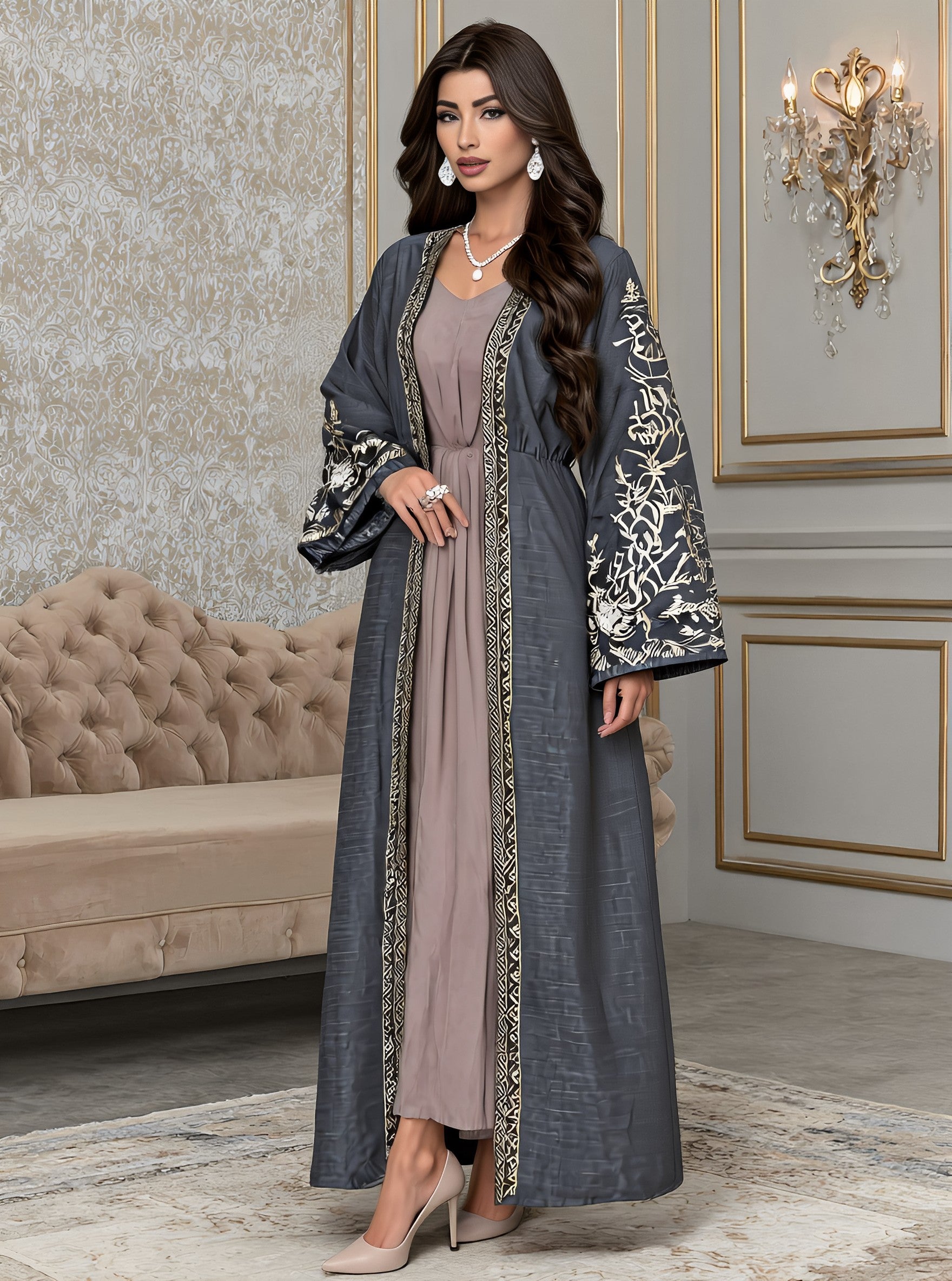 Casual Round Neck Long Sleeve A-Line Abaya Autumn Fashion Loose Fit Muslim Women's Traditional Long Robe Arabic Gown