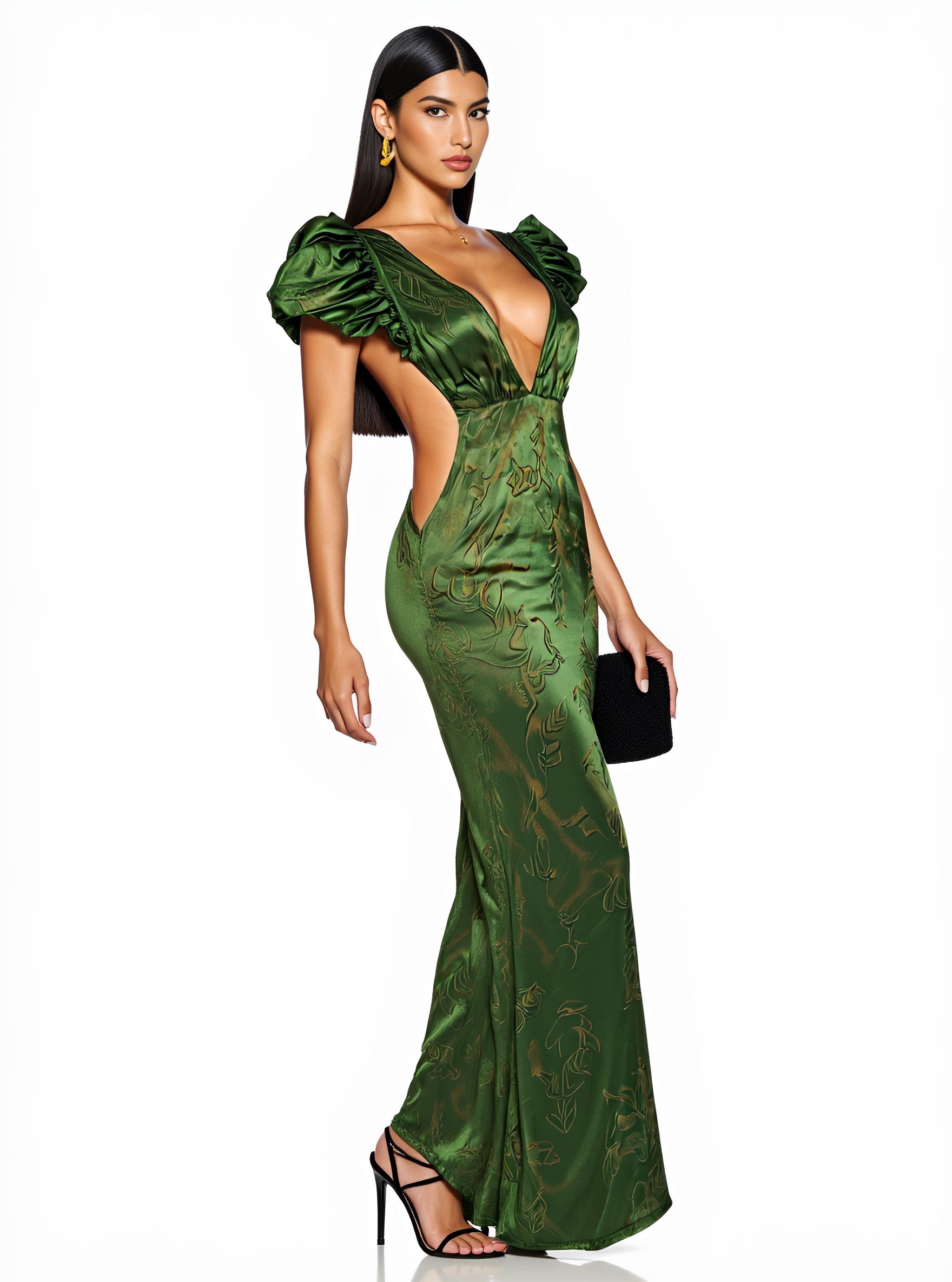 Autumn Winter Casual Dress Mid-Length A-Line Skirt Straight Sleeve Plunge Neck Fit Type Women's Fashion Clothing