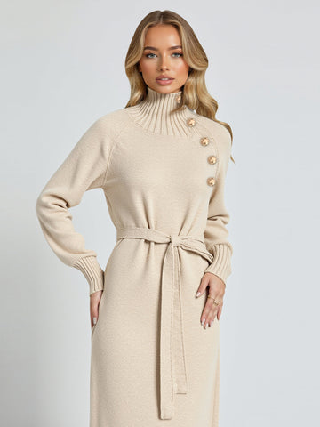 Women's Dresses Autumn Winter Skinny Fit Fashion Elegant Plain Lace-Up Button Long Sleeve Lapel Midi Casual Lettuce Trim Dresses