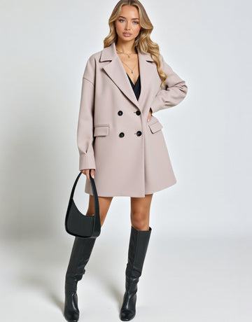 Boutique Women's Coats Autumn Winter Comfortable Plain Double Breasted Button Front Long Sleeve Lapel Casual Long Coats
