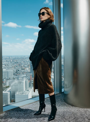 Loose Fit High Collar Lantern Sleeve Sweater Casual Style Long Sleeve Autumn Top Comfortable Regular Length Women's Knitwear