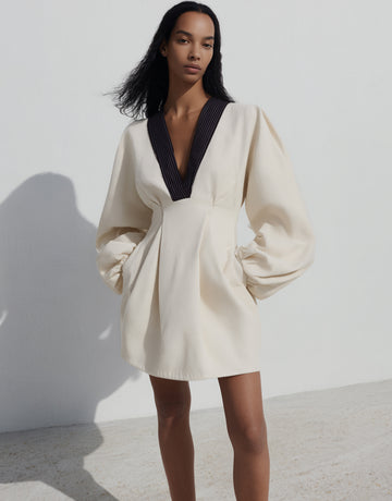 Women's Autumn Dresses Cute High Street Contrast Color Long Sleeve V-Neck Mini Shift Dresses