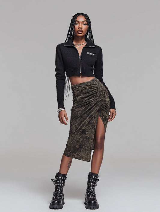 Women's Skirts Autumn Winter Fashion Daily 2025 Trendy Chic Printed Long Sleeve Wrap Midi High Street Skirts