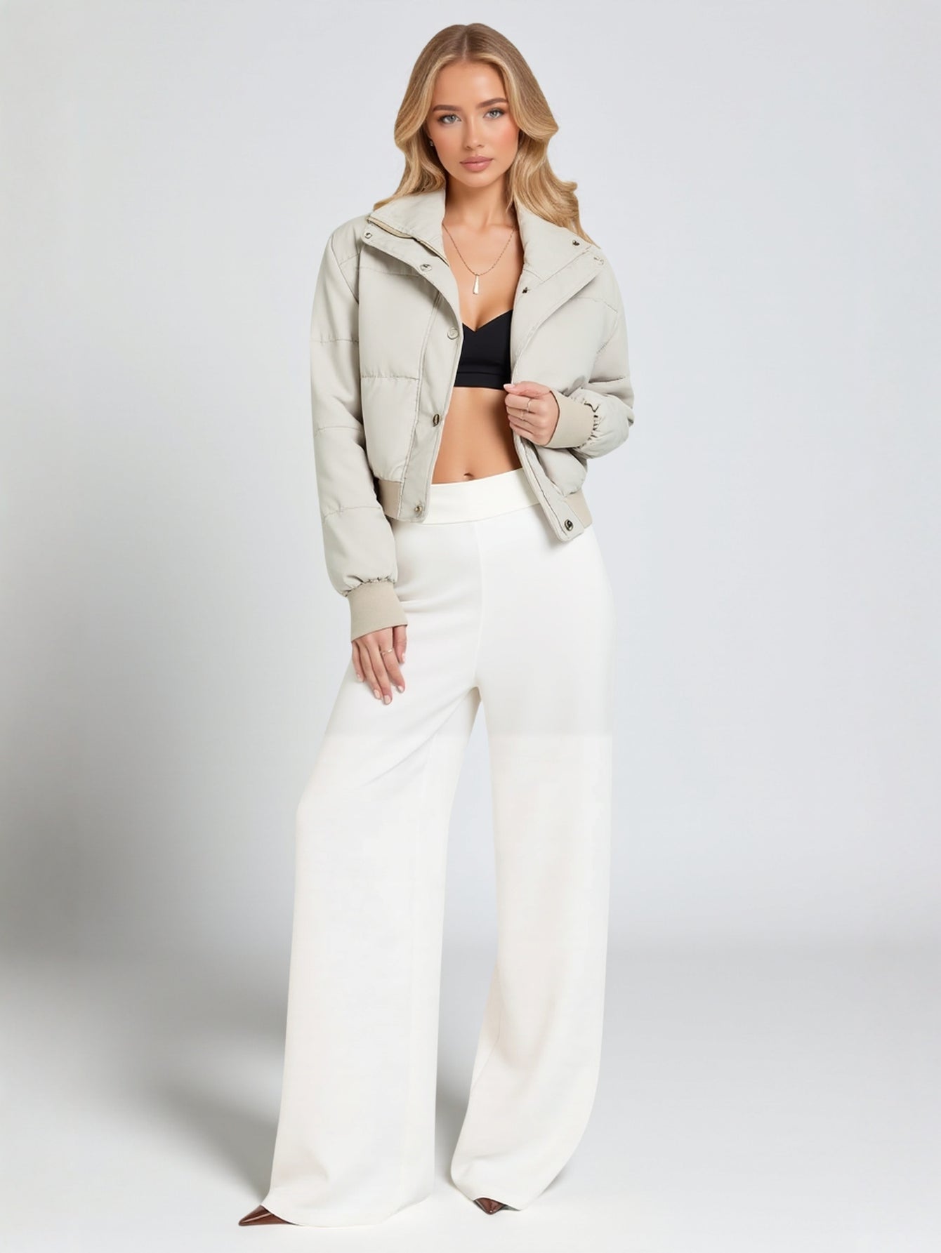 Women's Vintage Warm Winter Cotton-Padded Coat Stand Collar Zipper Elasticated Waist Short Design Sense Jacket