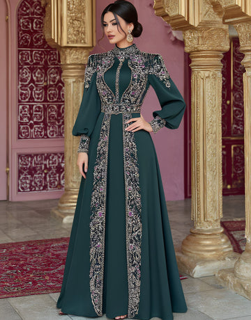 Casual Round Neck Lantern Sleeve Long Dress A-Line Skirt Style Comfortable Fit Muslim Women Fashion Autumn Dress