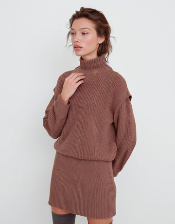 Loose Fit Casual Winter Dress Mid-Length Tight Style Half High Collar Straight Sleeve Women's Fashion Dress