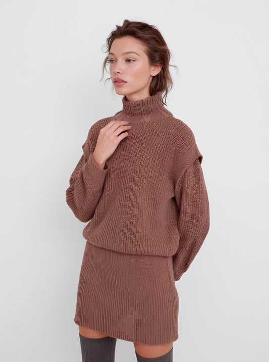 Loose Fit Casual Winter Dress Mid-Length Tight Style Half High Collar Straight Sleeve Women's Fashion Dress