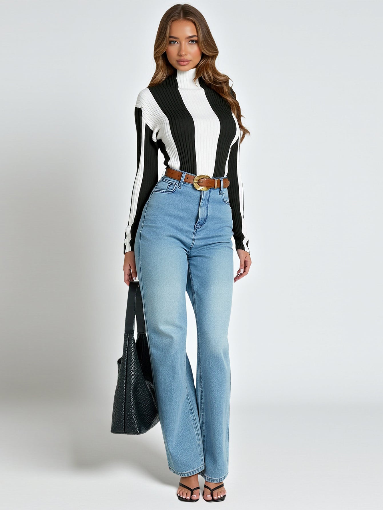 Women's Sweaters Autumn Winter Fashion Comfortable 2025 Stripes Texture Long Sleeve High Neck Daily Sweaters