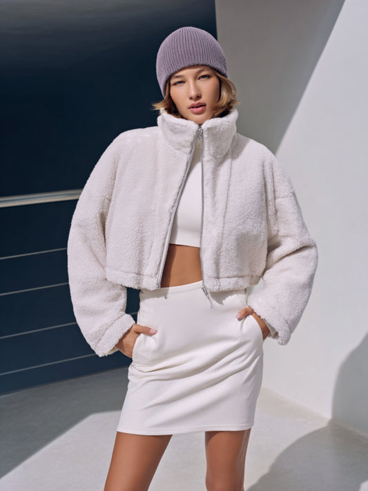 Women's Autumn Winter Coats Fashion Basics Solid Color Zipper High Neck Long Sleeve Daily Coats