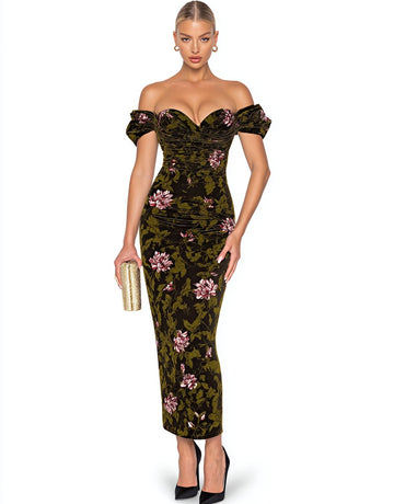 Autumn Winter Tight Fit Heart Collar Party Dress Mid-Length Skirt Style Off Shoulder Women's Clothing Fashion Dress