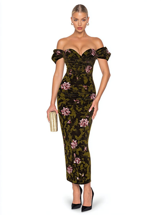 Autumn Winter Tight Fit Heart Collar Party Dress Mid-Length Skirt Style Off Shoulder Women's Clothing Fashion Dress